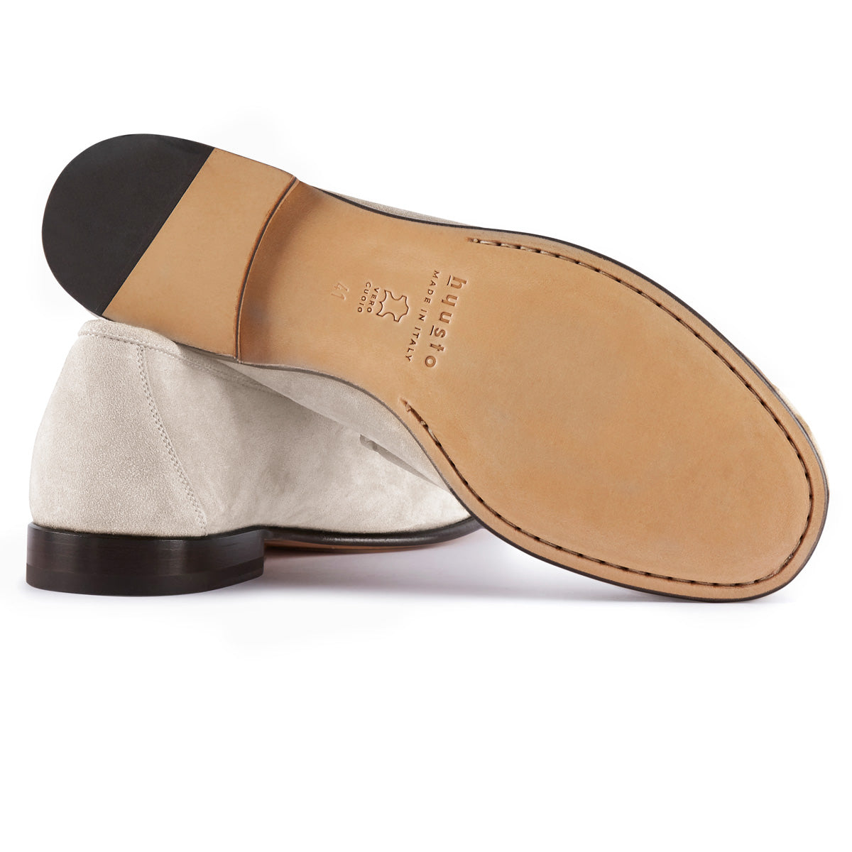 Hyusto Mick Moccasin Offwhite kid suede bottom view