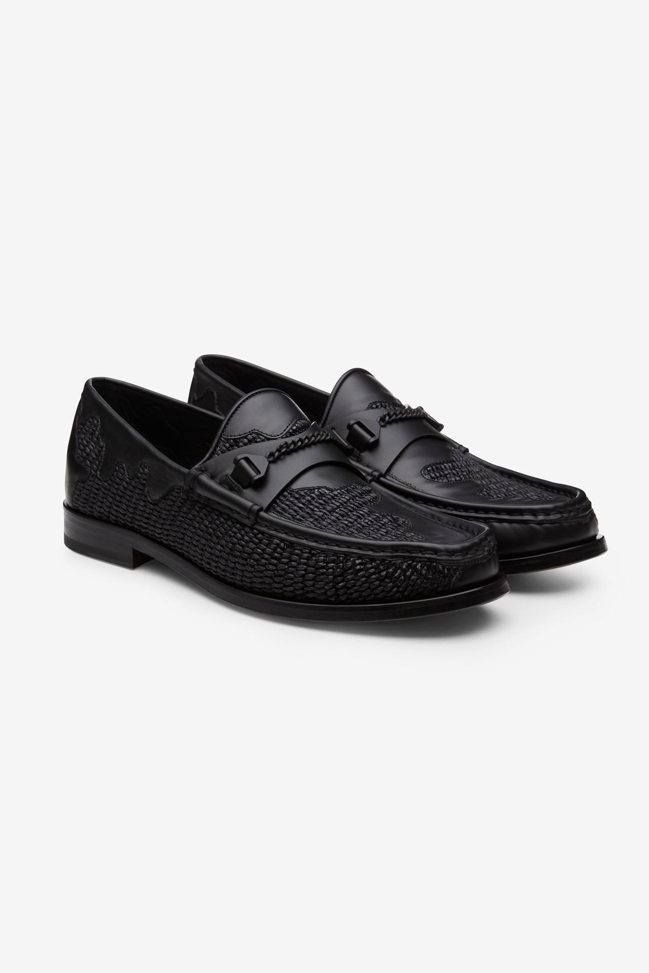 Mick Moccasin Rafia Leather Black