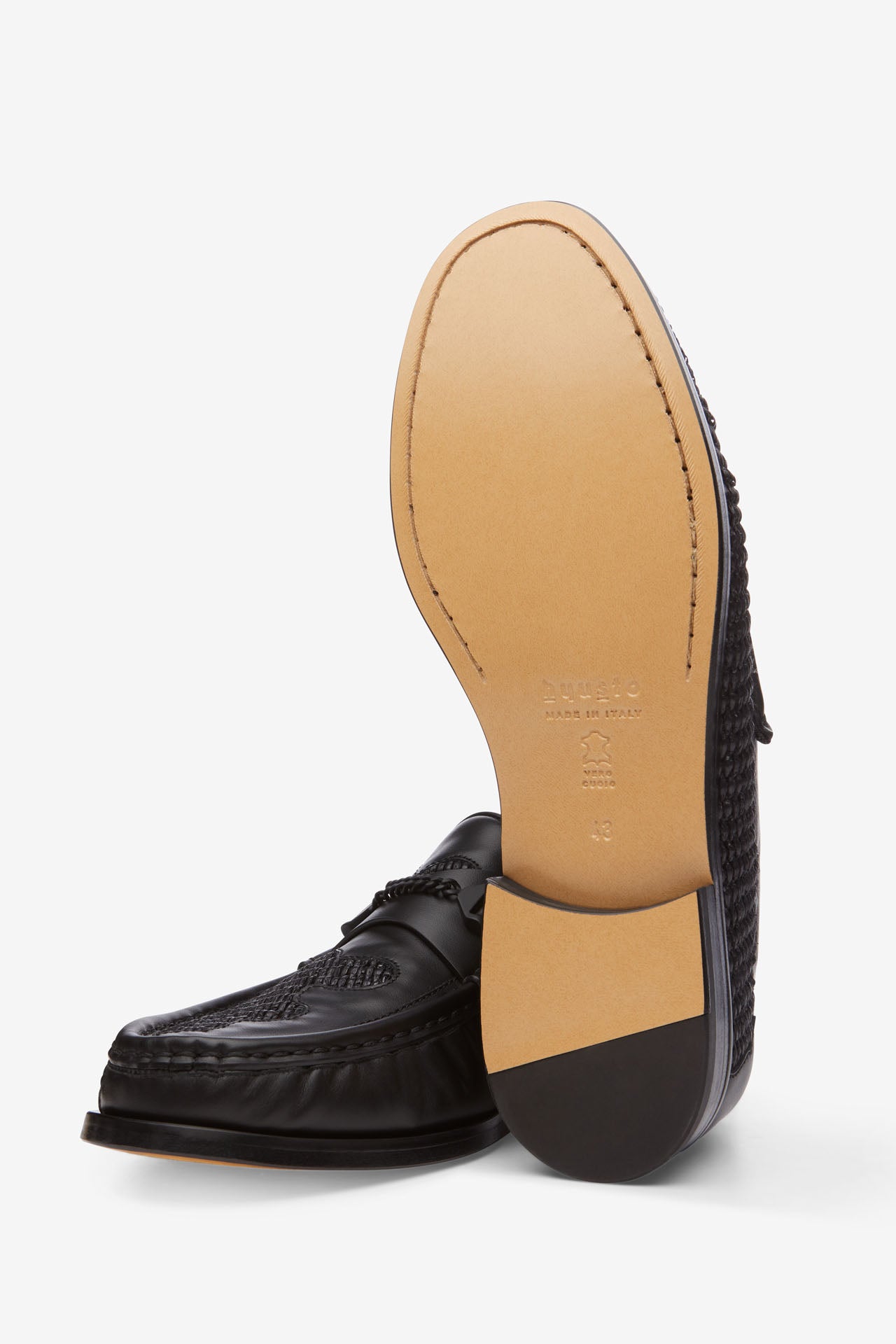 Mick Moccasin Rafia Leather Black