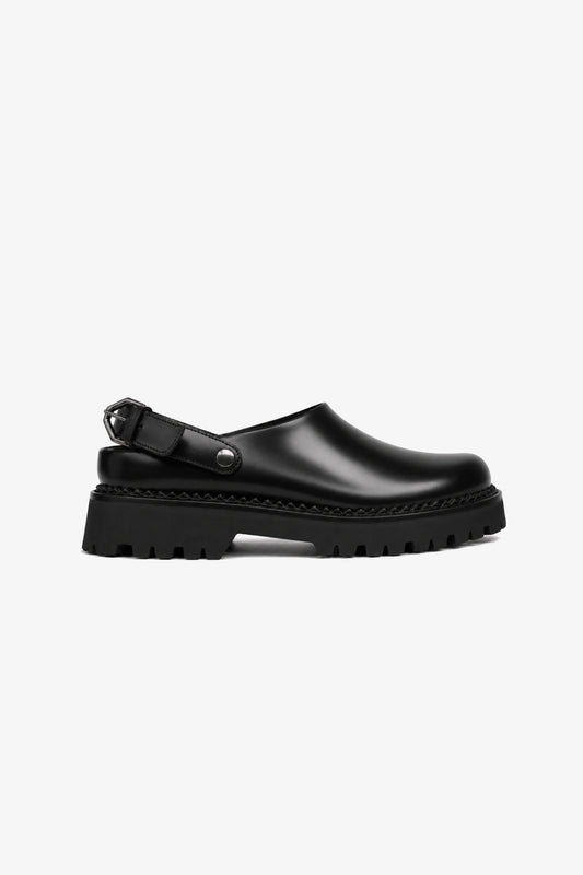 Berry black leather mule, side view