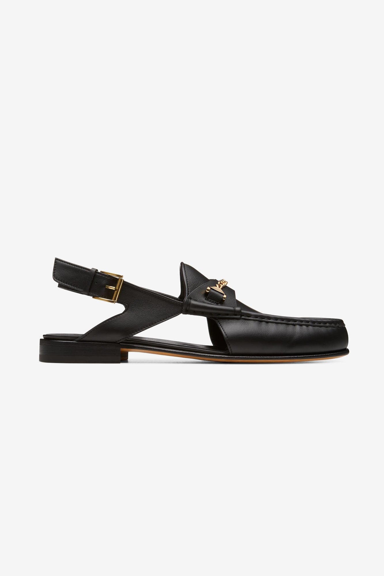 The Dude black leather moccasin, side view